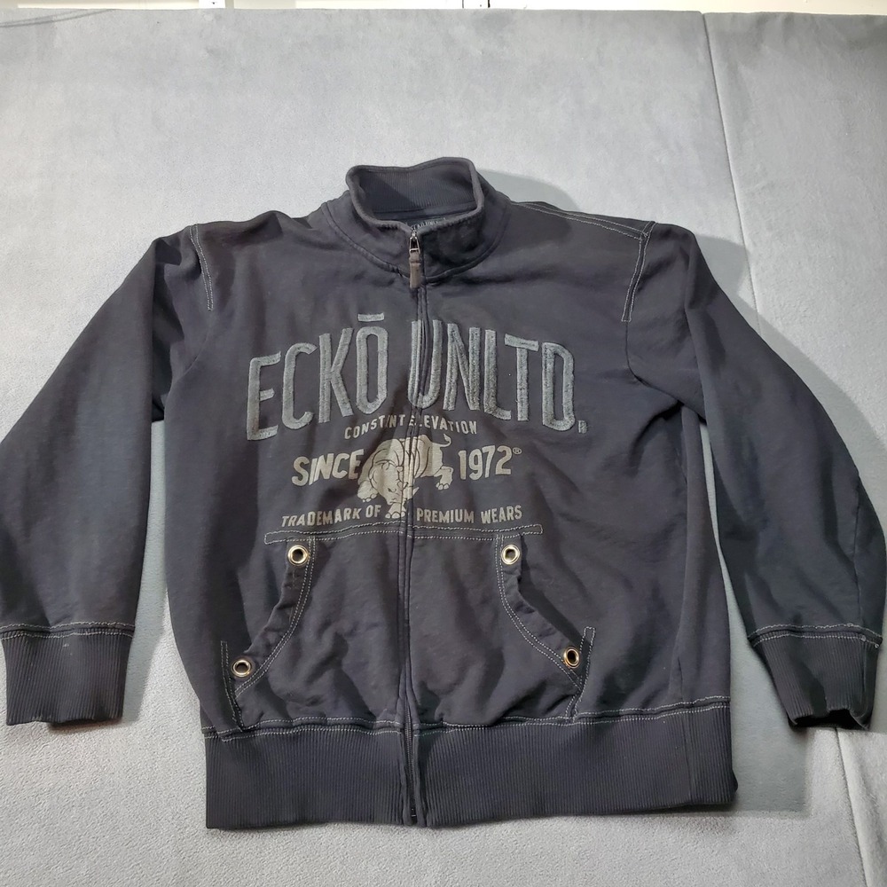 Ecko Jacket Mens 2XL XXL Black Y2K 90s Embroidered Full Zip Streetwear Hip Hop